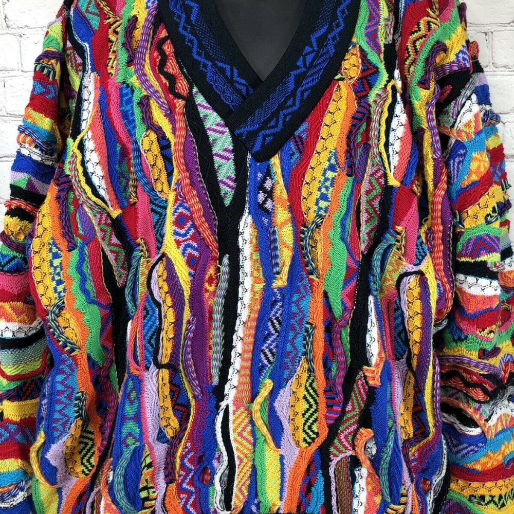 Vtg COOGI Cotton Knit 3-D Sweater Australia V-Neck - Picture 2 of 11